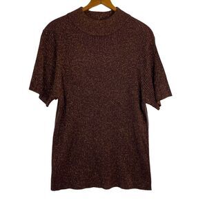 NEW Studio Works Short Sleeve Plum Gold Sweater Size Large